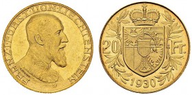 Franz I, 1928-1938. 20 Franken 1930. KM 12; Fr. 15. AU. 6.46 g. 2500 ex. Nice UNC