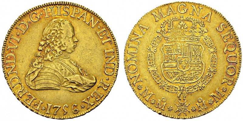 Fernando VI, 1746-1759. 8 Escudos 1756 Mo M, Mexico. Obv. FERDND VI D G HISPAN E...