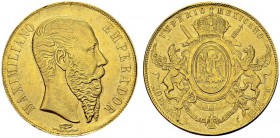 Maximilian I, 1863-1867. 20 Pesos 1866, Mexico. KM 389; Fr. 62. AU. 33.67 g. AU damages