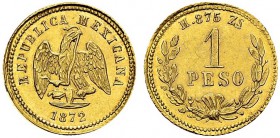 Peso 1872, Zacatecas. KM 410.6; Fr. 164. AU. 1.70 g. Nice AU
