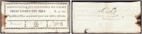 Administration des subsistances militaires. 3 Livres 10 Sols ND (1793). Signature Voliver / Castel. R TTB+ tache
