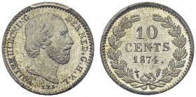 10 cents 1874, Utrecht. KM 80; Schulman 653. AR. 1.40 g. PCGS MS 65