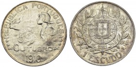Republic, 1910-. 1 Escudo 1910, Lisbon. KM 560; Gomes 22.01. AR. 25.08 g. Nice AU