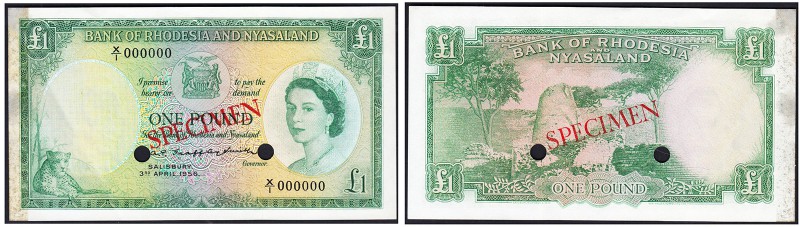 Bank of Rhodesia and Nyassaland. 1 Pound 3rd april 1956. Specimen. Serial number...
