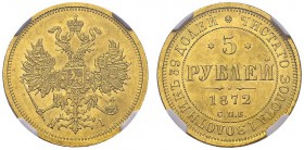 Alexander II, 1855-1881. 5 Rubles 1872 СПВ, St-Petersburg. KM B26; Fr. 163. AU. 6.54 g.
NGC MS 63