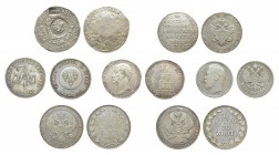Collection of 111 coins : Alexis I, Jefimok 1655 (o/s on a Patagon of Albert and Isabella); Peter I, Ruble 1725; Peter II, Ruble 1729; Anna, Poltina 1...
