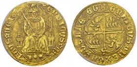 Enrique IV, 1454-1474. Enrique d'or ND S, Sevilla. Obv. ENRICVS QA-RTVS DEI. Crowned king on throne. Rev. ENRICVS REX CASTELLE ET. Inverted Castilla y...