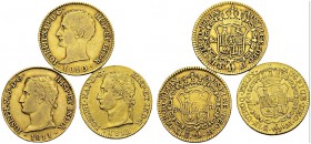 Joseph Napoléon Bonaparte, 1808-1813. Lot of 3 coins : 80 Reales 1810 AI, 1811 AI, 1812/1 AI, Madrid. Total (3). KM 542, 552 (2); Fr. 301, 302 (2). AU...
