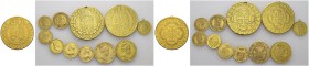 Lot of 11 coins : Felipe V, ½ Escudo 1743 S PJ, Escudo 1741 M JF, 8 Escudos 1712 S M (holed), 8 Escudos 1729 S P (ex jewellery); Fernando VI, ½ Escudo...