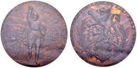 Argovie / Aargau. Bronze medal 1891 by Hugues Bovy after Robert Dorer. 45 mm. Cantonal shooting festival in Bremgarten. Richter 14c. BR. 52.00 g. PCGS...