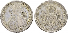 40 Batzen ND. Counterstamped on a Louis XVI Ecu 1775 Q, Perpignan. HMZ 2-231a; KM 181.1. AR. 29.07 g. F