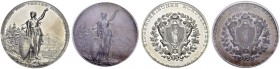 Glarus / Glaris. Pair of medals : silver (PCGS SP 62) and bronze (PCGS SP 65) medals 1892 by Huguenin Frères. 45 mm. Federal shooting festival in Glar...