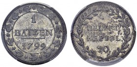 Helvetic Republic, 1798-1803. 1 Batzen 1799. HMZ 2-1189b; KM A7. BI. 3.11 g. PCGS MS 63