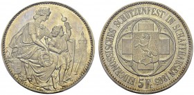 5 Francs 1865, Bern. Federal shooting festival in Schaffhausen. HMZ 2-1343f; KM XS8. AR. 24.95 g.
PCGS MS 64