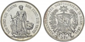 5 Francs 1885, Bern. Federal shooting festival in Bern. HMZ 2-1343o; KM XS17. AR. 25.00 g.
PCGS MS 63