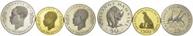 Republic, 1961-. Set of three coins 1974 : 25 Shilingi, 50 Shilingi and 1500 Shilingi. Conservation series. Total (3). KM 7a, 8a, 9. AR (2), AU. 28.28...
