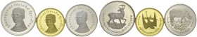 Rama IX, 1946-2016. Set of three coins 2517 (1974) : 50 Baht, 100 Baht and 5000 Baht. Conservation series. Total (3). KM 102a, 103a, 104. AR (2), AU. ...