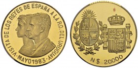 Republic, 1825-. 20'000 Nuevo pesos 1983. Royal visit. KM X2; Fr. -. AU. 20.00 g.
PCGS PR 63 DCAM