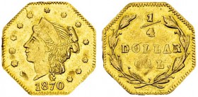 California Gold. ¼ Dollar 1870 G. BG-759. AU. 0.26 g. UNC