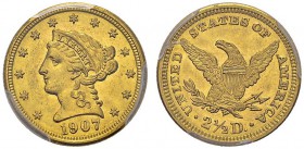 2 ½ Dollars 1907, Philadelphia. KM 72; Fr. 114. AU. 4.18 g. PCGS MS 64