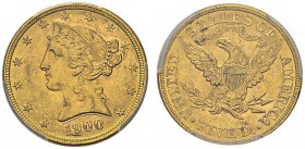 5 Dollars 1900, Philadelphia. KM 101; Fr. 143. AU. 8.36 g. PCGS MS 63
