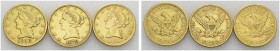 Lot of 3 coins : 5 Dollars 1853, 1879, 1899. Total (3). KM 69, 101 (2). AU. 8.27, 8.33, 8.37 g.
XF to UNC