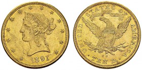 10 Dollars 1891 CC, Carson City. KM 102; Fr. 161. AU. 16.72 g. R UNC