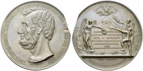 Bronze medal 1865 by Frank Magniadas. 82.5 mm. The French Republic to Abraham Lincoln. BR. 285.43 g. AU edge heavily filed