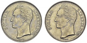 Republic, 1811-. 1 Bolivar ND (1967), Heaton. Mule struck with two obverse dies. cf. KM 42. NI. 5.00 g. Extremely rare. PCGS MS 65