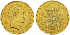 100 Bolivares 1889. KM 34; Fr. 2. AU. 32.07 g. AU