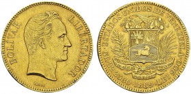100 Bolivares 1889. KM 34, Fr. 2. AU. 32.15 g. AU filed rim