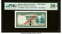 Albania Banca Nazionale D'Albania 5 Franka Ari ND (1926) Pick 2as Specimen PMG Choice About Unc 58 EPQ. Two POCs. HID09801242017 © 2023 Heritage Aucti...