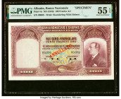Albania Banca Nazionale D'Albania 100 Franka Ari ND (1926) Pick 4s Specimen PMG About Uncirculated 55 EPQ. A Cancelled perforation and four POCs are n...