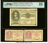 Belgium Societe Generale de Belgique 5 Francs 13.1.1915 Pick 88 PMG Very Fine 25; Belgium Societe Generale de Belgique 1 Franc 1.6.1918; 3.10.1917 Pic...