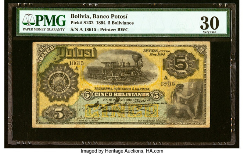 Bolivia Banco Potosi 5 Bolivianos 1.1.1894 Pick S232 PMG Very Fine 30. HID098012...
