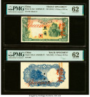 China Central Bank of Manchukuo 5 Chiao = 50 Fen ND (1941) Pick J141s1; J141s2 Front and Back Specimen PMG Uncirculated 62 (2). Three POCs and lighten...