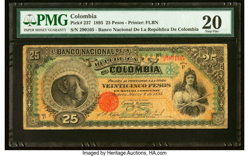 Colombia Banco Nacional de la Republica de Colombia 25 Pesos 4.3.1895 Pick 237 P...