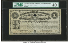 Colombia Estado Soberano de Cundinamarca 1 Peso 13.8.1869 Pick S156 PMG Extremely Fine 40. Annotations, pinholes and one POC are noted. HID09801242017...