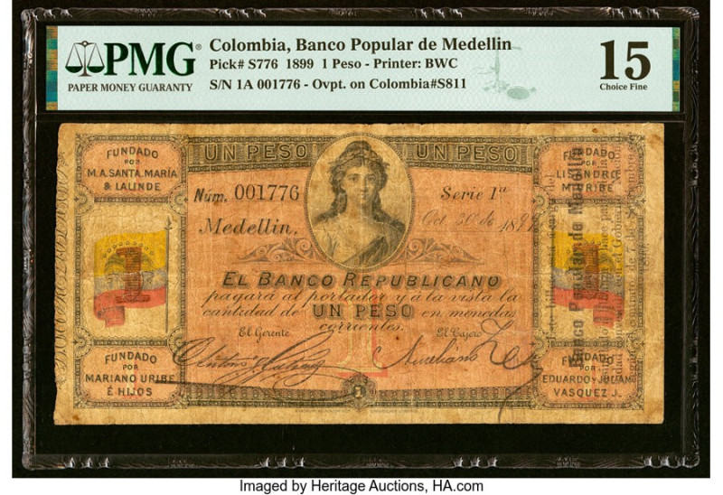 Colombia Banco Popular de Medellin 1 Peso 30.10.1899 Pick S776 PMG Choice Fine 1...