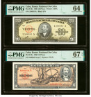 Cuba Banco Nacional de Cuba 20; 10 Pesos 1960 Pick 80c; 88c Two Examples PMG Choice Uncirculated 64; Superb Gem Unc 67 EPQ; Egypt, Ceylon, Cuba, Great...