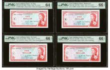 East Caribbean States Currency Authority, St. Kitts 1 Dollar ND (1965) Pick 13k; 13l; 13m; 13o Four Examples PMG Choice Uncirculated 64 EPQ; Gem Uncir...