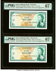 East Caribbean States Currency Authority, Dominica 5 Dollars ND (1965) Pick 14j; 14n Two Examples PMG Superb Gem Unc 67 EPQ (2). HID09801242017 © 2023...