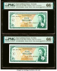 East Caribbean States Currency Authority, Grenada 5 Dollars ND (1965) Pick 14k; 14l Two Examples PMG Gem Uncirculated 66 EPQ (2). HID09801242017 © 202...