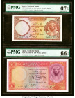 Egypt National Bank of Egypt 50 Piastres; 10 Pounds 1952-60 Pick 29d; 32c Two Examples PMG Superb Gem Unc 67 EPQ; Gem Uncirculated 66 EPQ. HID09801242...