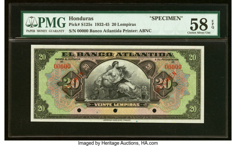 Honduras Banco Atlantida 20 Lempiras 1932-45 Pick S125s Specimen PMG Choice Abou...