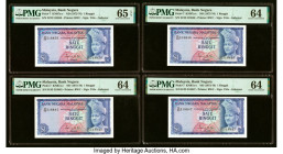 Malaysia Bank Negara 1 Ringgit ND (1972-76) Pick 7 Twenty-Two Consecutive Examples PMG Gem Uncirculated 65 EPQ; Choice Uncirculated 64 EPQ; Choice Unc...