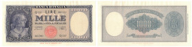 Cartamoneta. Repubblica Italiana. 1.000 Lire Italia Ornata. Medusa. D.M. 10-02-1948. Gig.BI54B. BB/SPL. Tre pieghe verticali lievemente pressati e mic...