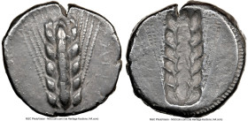 LUCANIA. Metapontum. Ca. 470-440 BC. AR stater (19mm, 12h). NGC Choice VF, edge marks, light scratches. META (retrograde), barley grain ear; guilloche...