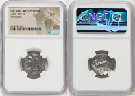 LUCANIA. Metapontum. Ca. 330-280 BC. AR stater (20mm, 2h). NGC XF. Ly-, magistrate. Head of Demeter left, wreathed with grain, wearing triple pendant ...