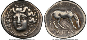 THESSALY. Larissa. 4th century BC. AR drachm (20mm, 5.74 gm, 12h). NGC VF 5/5 - 4/5. Head of nymph Larissa facing, turned slightly left, wearing ampyx...
